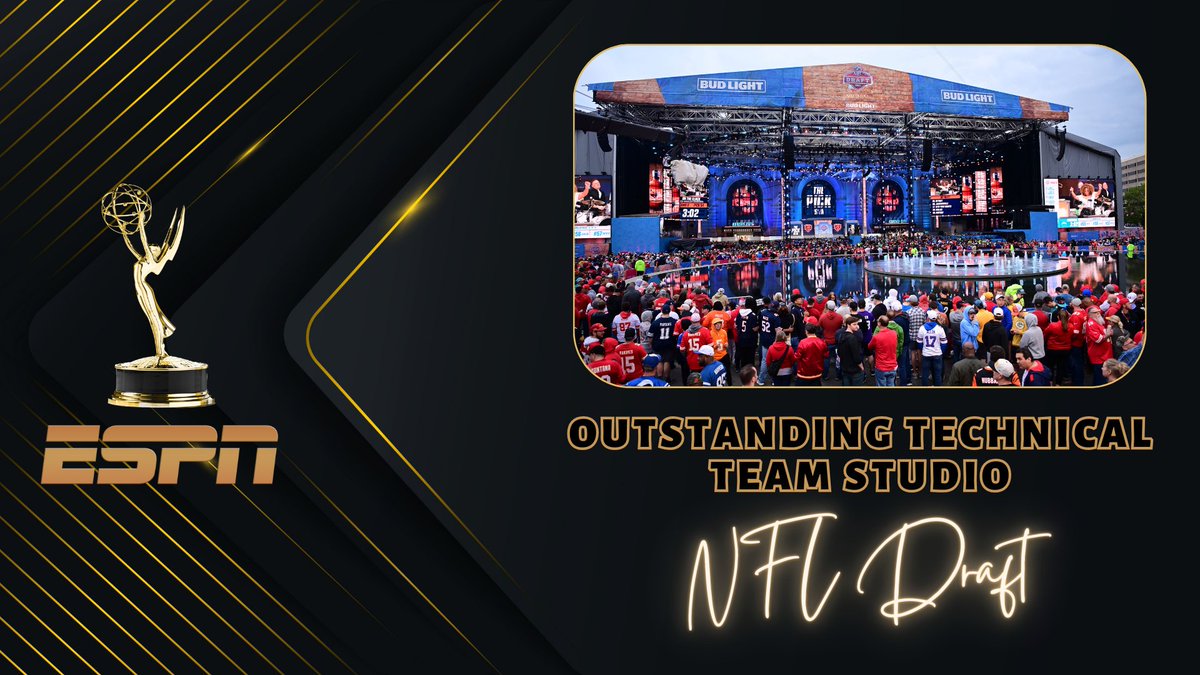 Congratulations to the @ESPNNFL team on their 2024 @sportsemmys win for 'Outstanding Technical Team Studio' for their presentation of the 2023 NFL Draft This is ESPN's 8th win - & 2nd win for the #NFLDraft - in this category #SportsEmmys