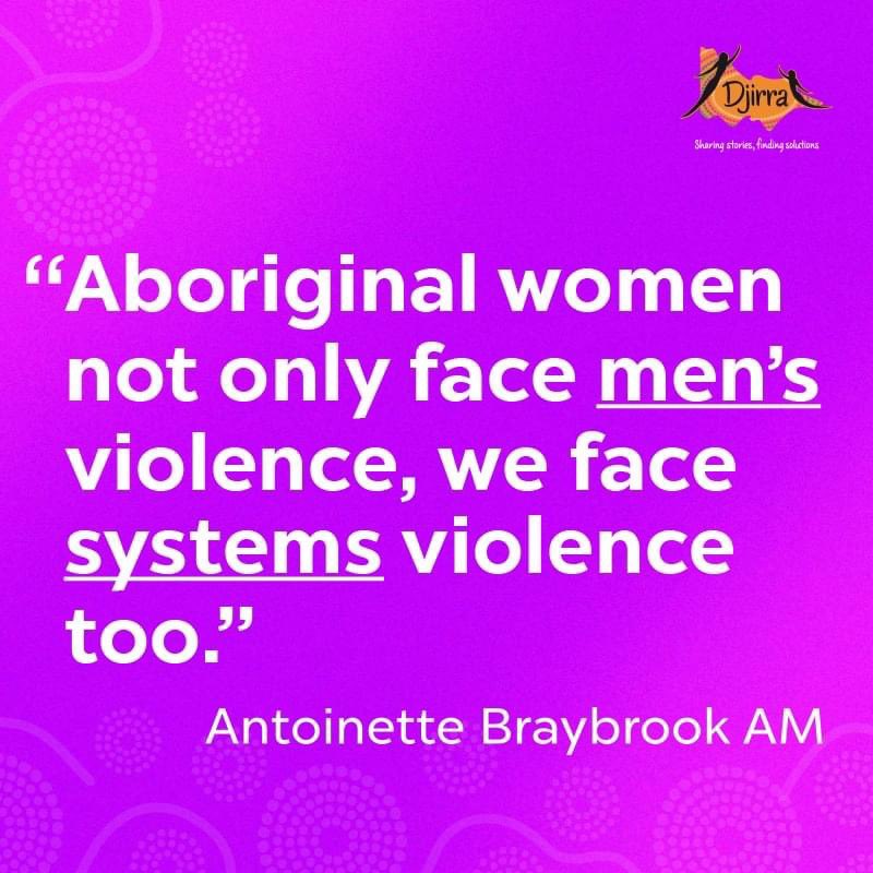 This country is facing a national crisis of violence against women. While Aboriginal women are 8x more likely to die due to family violence than other women, our stories are underreported and our solutions gravely underfunded @DjirraVIC 1/3