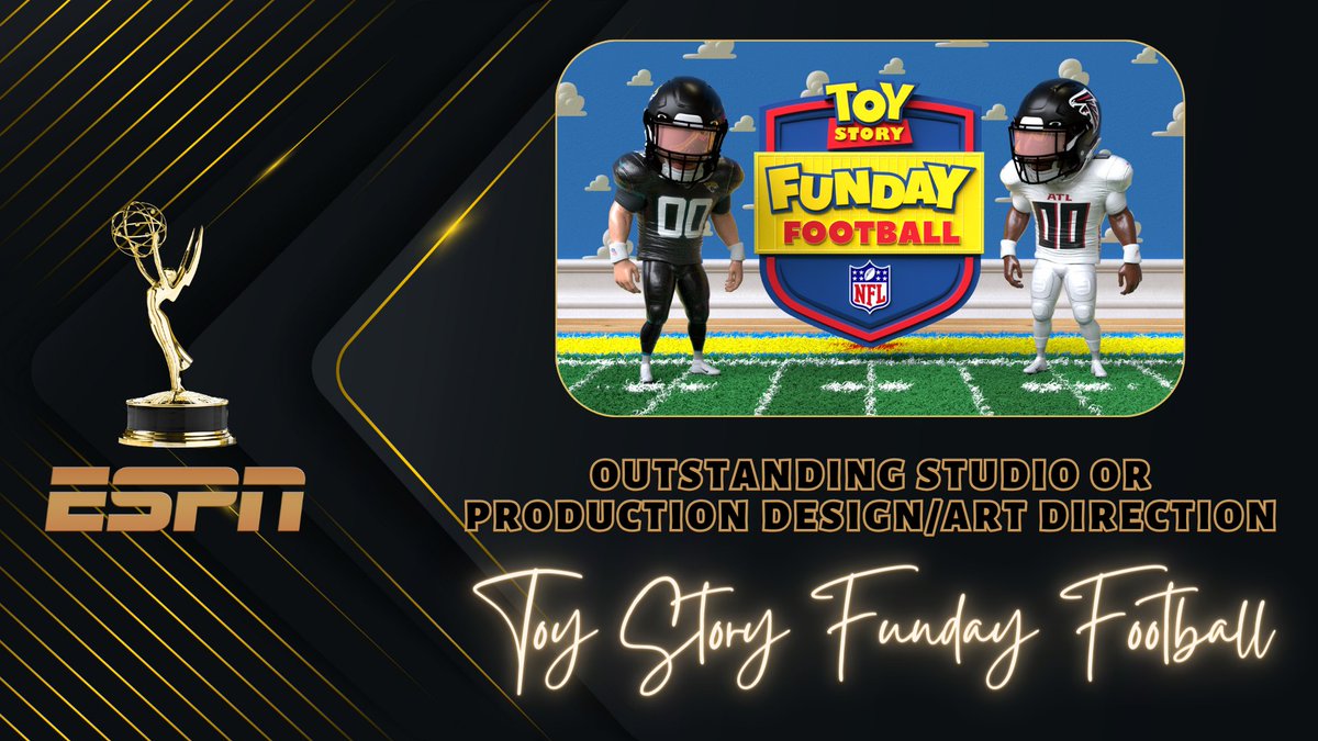 Congratulations to the ESPN, @Pixar, @DisneyPlus & @NFL teams on their 2024 @sportsemmys win for 'Outstanding Studio or Production Design/Art Direction' for the 1st-ever Toy Story Funday Football #SportsEmmys