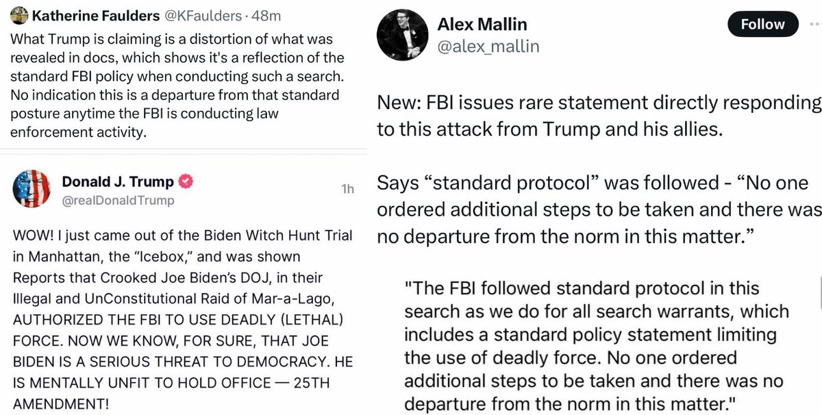The FBI issues a rare a statement to fact-check Trump in real time, debunking the idea that they followed anything but “standard protocol”