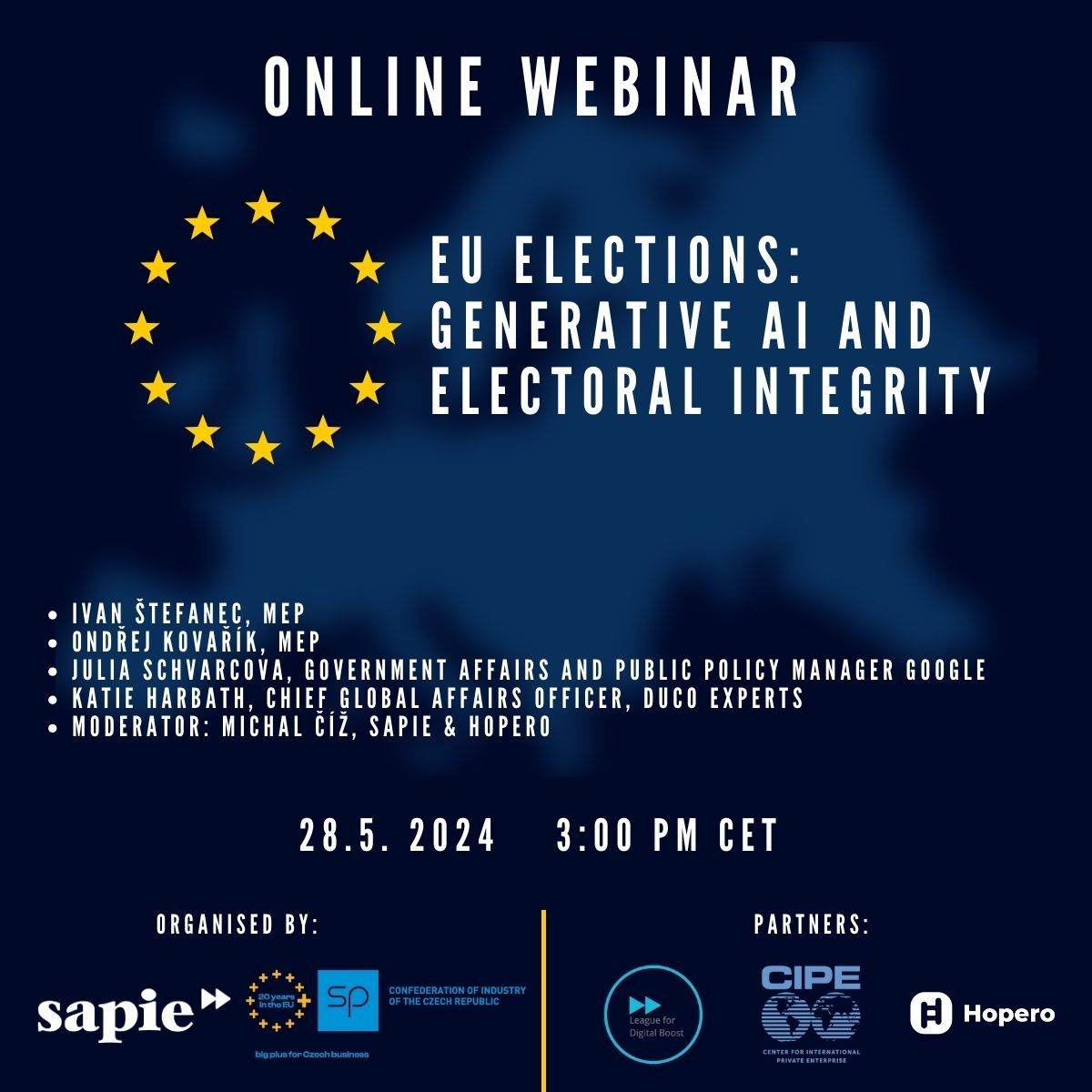 Join @CIPE_EEA and @SAPIE_SK for an insightful #webinar on the potential impact of #GenerativeAI on the upcoming #EUelections. 📅 May 28 at 3PM CET / 9AM US EST 🔗 Register here: forms.gle/boViEnVt3Gocn2…