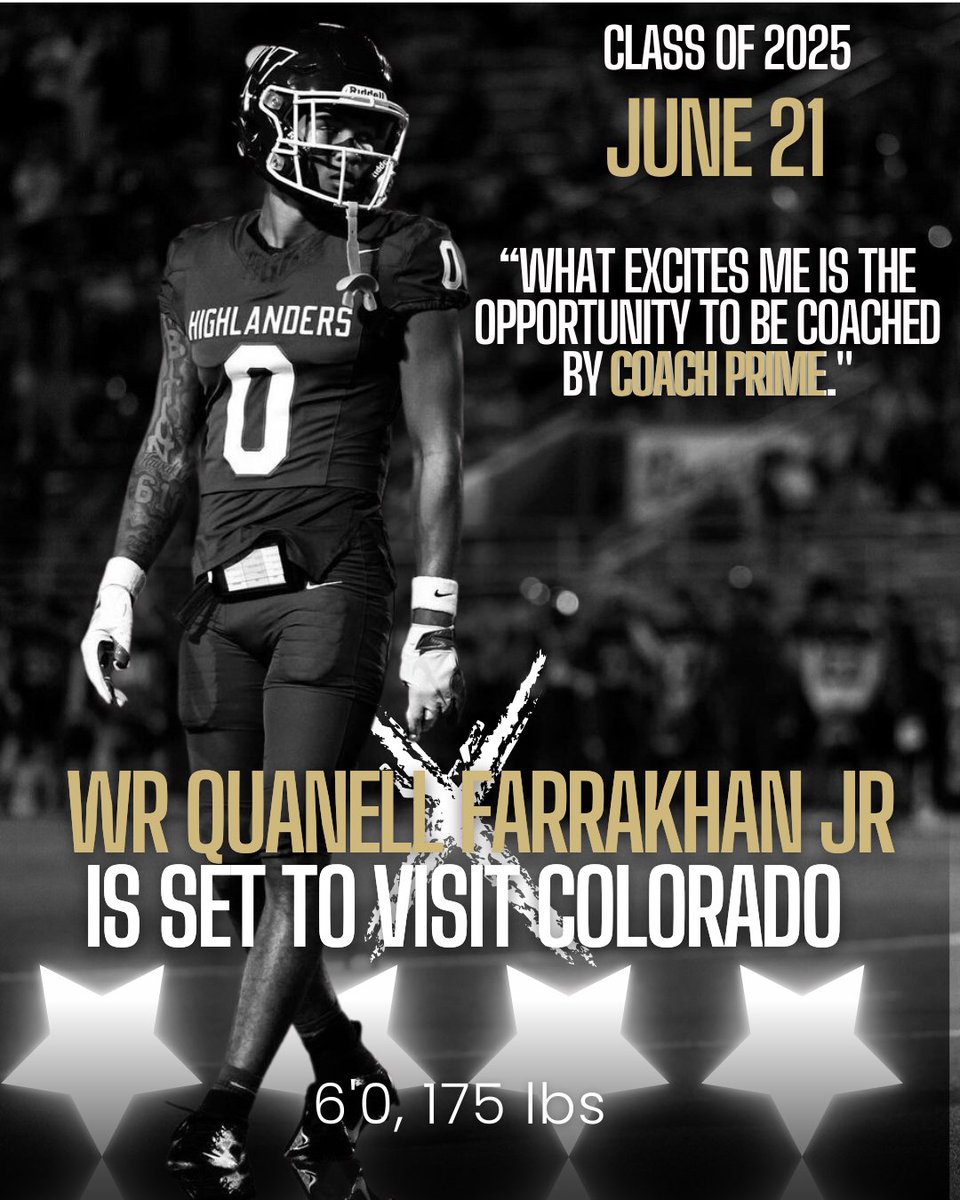 BREAKING: 2025 4 ⭐️WR Quanell X Farrakhan Jr. is set to visit Colorado officially on June 21! That's the same weekend, 5⭐️ QB Julian Lewis will be in town. #wewantjuju and #wewantX

#skobuffs #WeComing