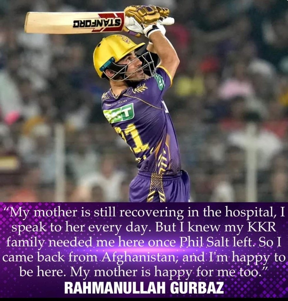 crick_info01's tweet photo. #RahmanullahGurbaz reveals his mother is still admitted to the hospital but he returned from Afghanistan to make sure KolkataKnightRiders didn't feel the absence of Phil Salt, who left for national duty.

#KKRvSRH https://t.co/VVlok9C3F2