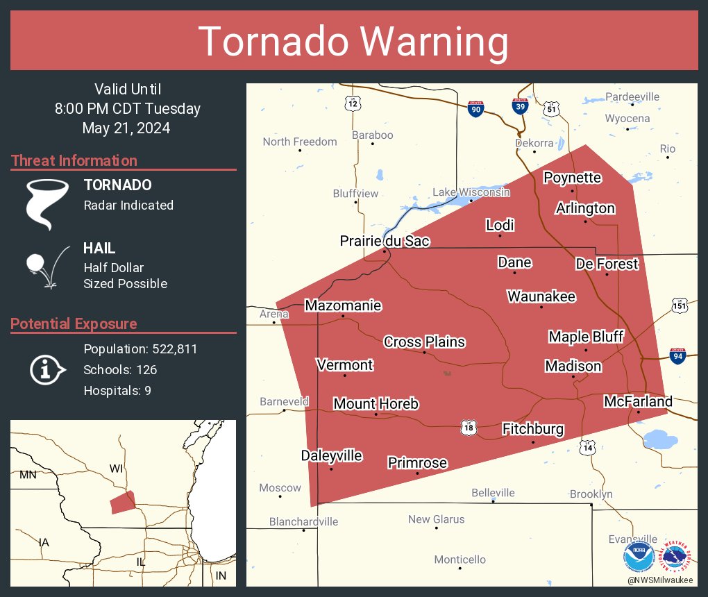 Tornado Warning including Madison WI, Fitchburg WI and Middleton WI until 8:00 PM CDT
