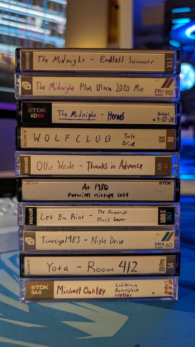 Just a few of the cassettes I made of some of my favorite synthwave artists.