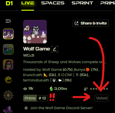 Wolf Gamers - show some solidarity for @wolfdotgame on Blast by VOTING daily for our @DistrictOneIO Space!

Stop by NOW to Vote, and stick around and earn some D1 Gems when I run some WG Trivia there starting around 10 PM EST.

Link below:
districtone.io/space/3529?inv…