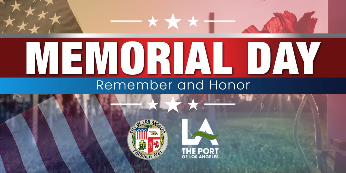 The #PortofLA remembers and honors those who gave their lives for our freedom. @LACity Harbor Dept. admin offices are closed #MemorialDay2024. Today, join sailors for a Memorial Day Salute at noon across @6thStViaduct and @LAFleetWeek Memorial Day Service at 6 p.m. near @ussiowa.