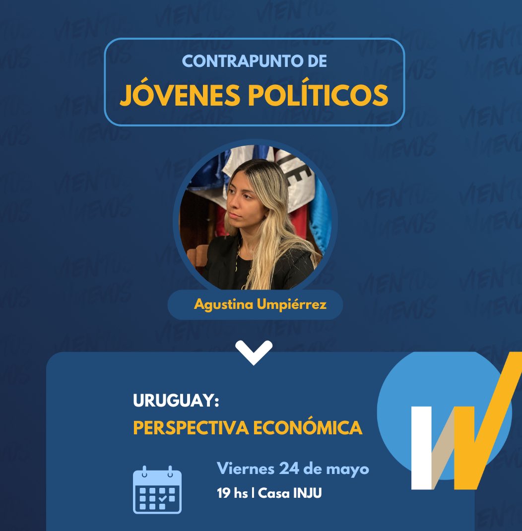 Este viernes 👇🏼

📻 En el contrapunto de jóvenes políticos junto a <a href="/crisricheri/">Cris Richeri</a>, nuestra compañera <a href="/AgussUmpierrez/">Agustina Umpiérrez</a> estará debatiendo sobre la perspectiva económica en 🇺🇾.

📍 Casa INJU, 19 hs. 
¡Te esperamos!