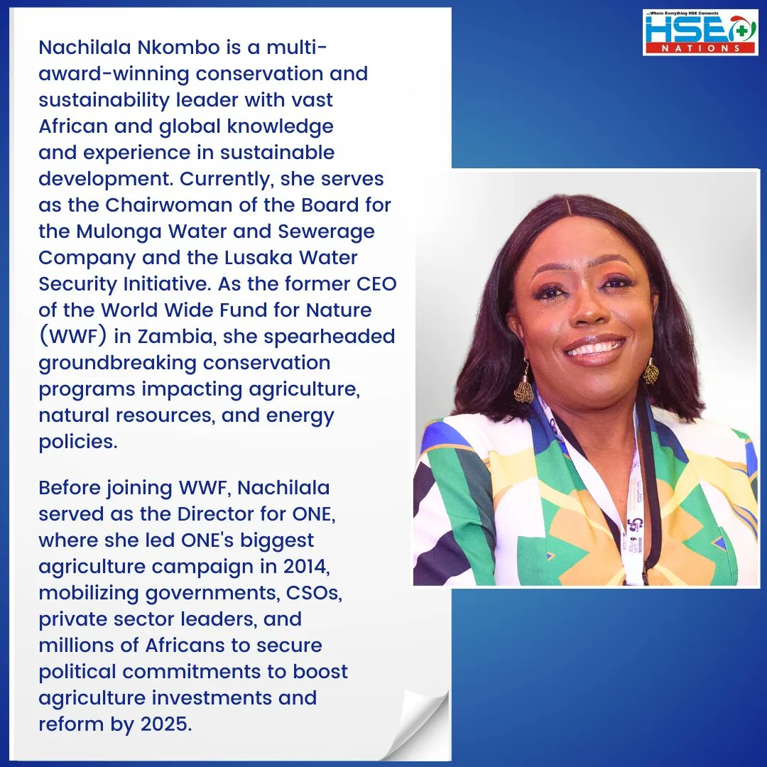 HSENations's tweet photo. 🫡 Celebrate Nachilala Nkombo, Chairwoman of Board, Mulonga Water and Sewerage Company whose unwavering dedication and transformative leadership continue to inspire us all.
👏 Celebrate her impactful contributions to sustainable development across Africa and beyond.
#HSENations https://t.co/4z9a8OZa57