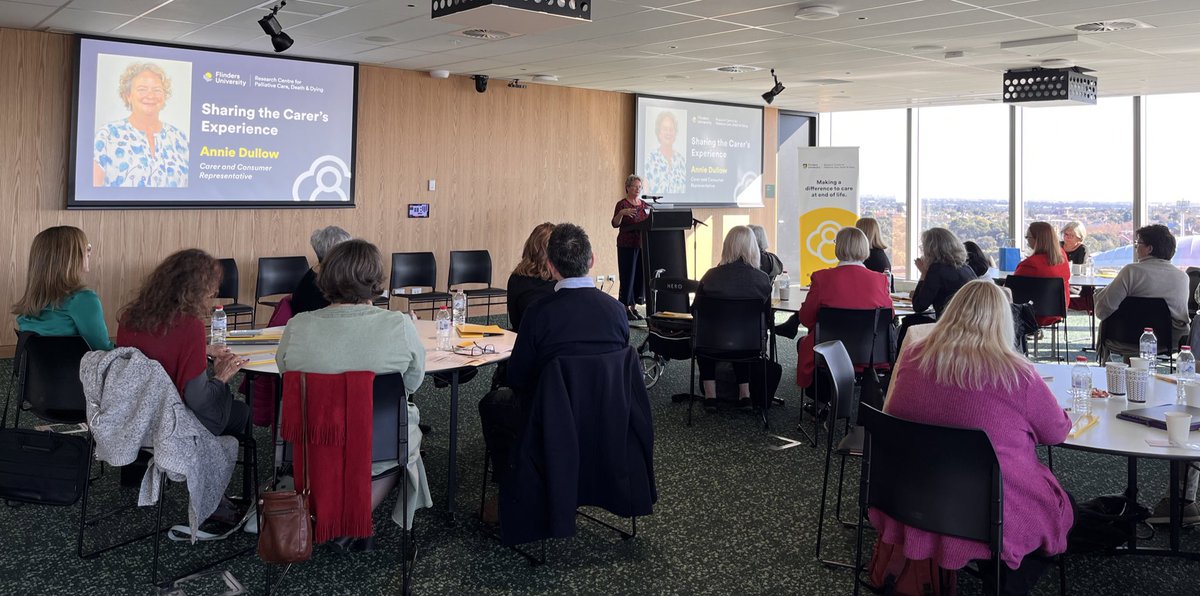 Keynote speaker Annie Dullow, with an extensive experience working in health as a paediatric nurse, speaks about the need to advocate for her Mum in the #EmergencyDepartment so she was seen & listened to, & visible - Unpaid #Carers Forum @Flinders