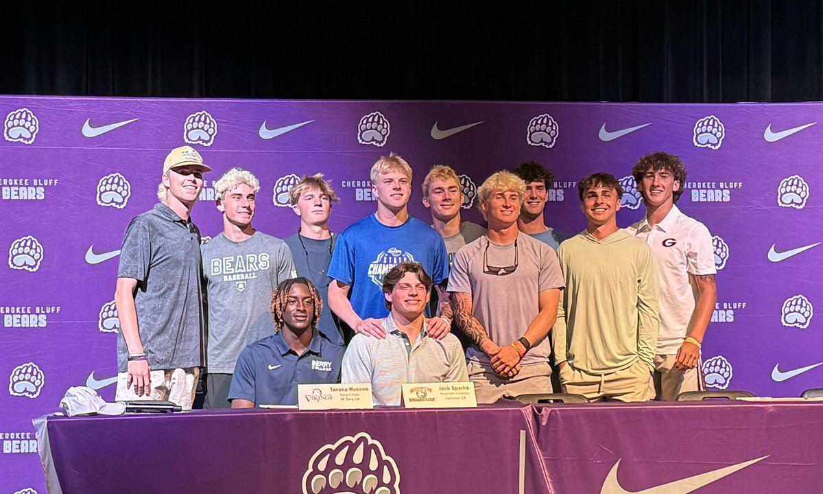 Congratulations to <a href="/Tanaka_mukono8/">Tanaka Mukono</a> (<a href="/BC_Baseball/">Berry College Baseball</a>) and <a href="/jacksparks34/">Jack Sparks</a> (<a href="/PULionsBaseball/">Piedmont Lions Baseball</a>) on signing to play at the next level, and continue their academic pursuits. We can’t wait to cheer you on! Go Bears 💜🐻