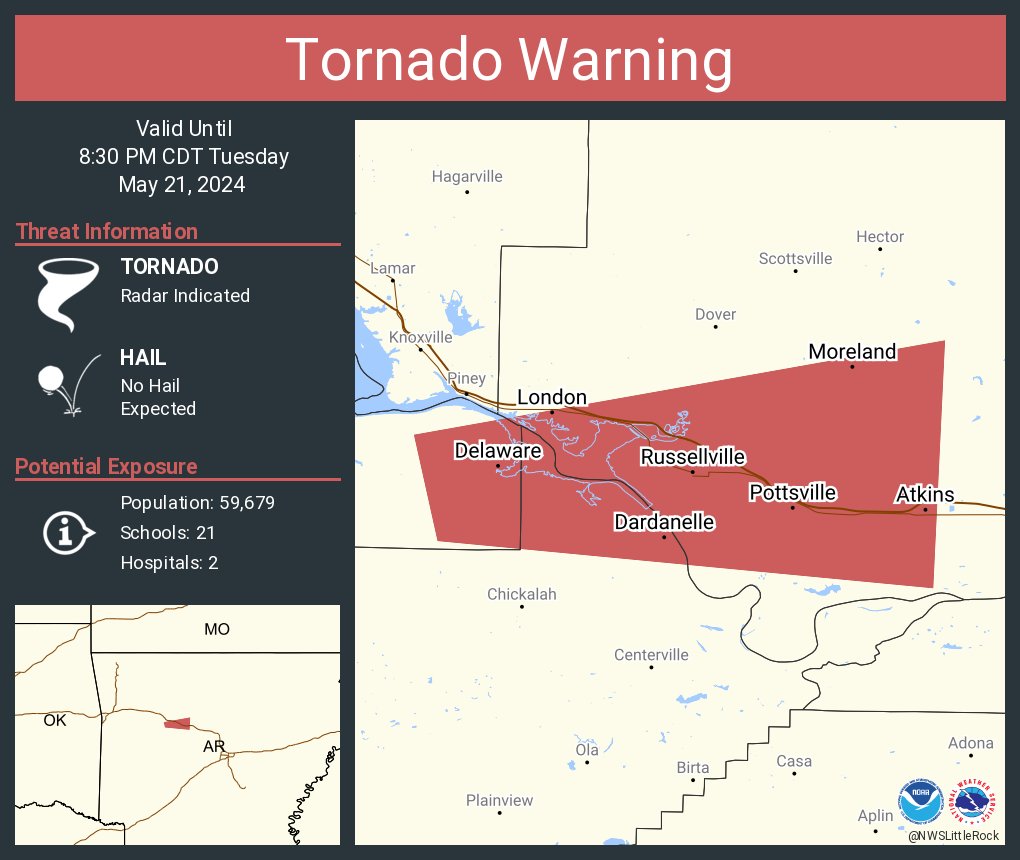 Tornado Warning including Russellville AR, Dardanelle AR and Atkins AR until 8:30 PM CDT