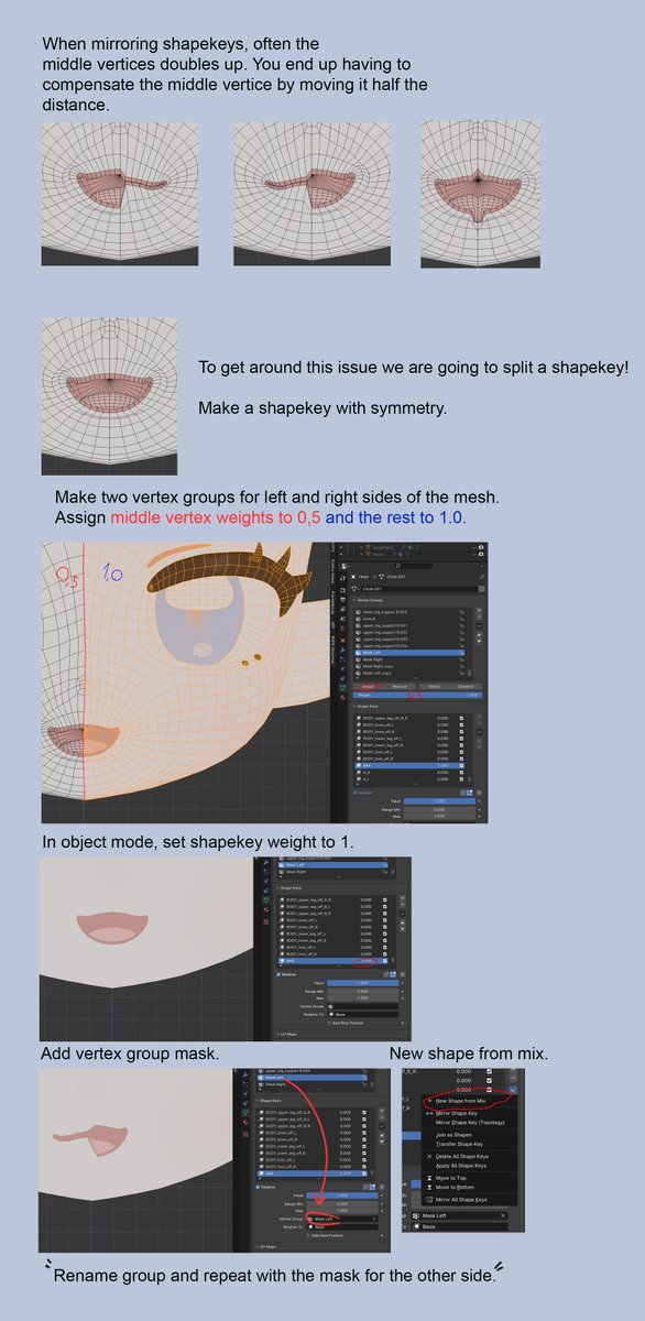 DeadCarl000's tweet image. Ever have issues with those middle vertices when making shapekeys? 

Well i just learnt this is possible so i made a short guide on how to SPLIT shapekeys. 🤡
#vtuber #arkit #b3d