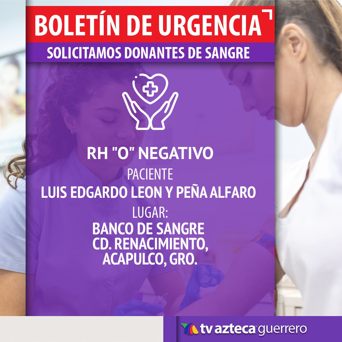 URGENTE COMPARTIR 
Se pide la colaboración de donantes de sangre en #Acapulco. 
Acude antes de las 8:00 am para ayudar a quien más lo necesita.
