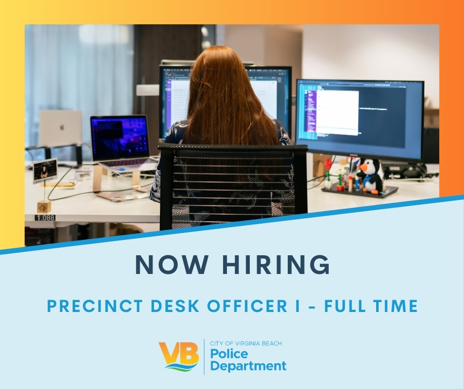 The #VBPD is actively recruiting a Precinct Desk Officer I. Interested candidates should apply by midnight, May 29th, 2024, via: phg.tbe.taleo.net/phg02/ats/care…

#VirginiaBeach #GovJobs #ApplyToday #Apply #NowHiring #ProfessionalStaff #PublicSafety #Join #LocalGov #PD #PoliceJobs