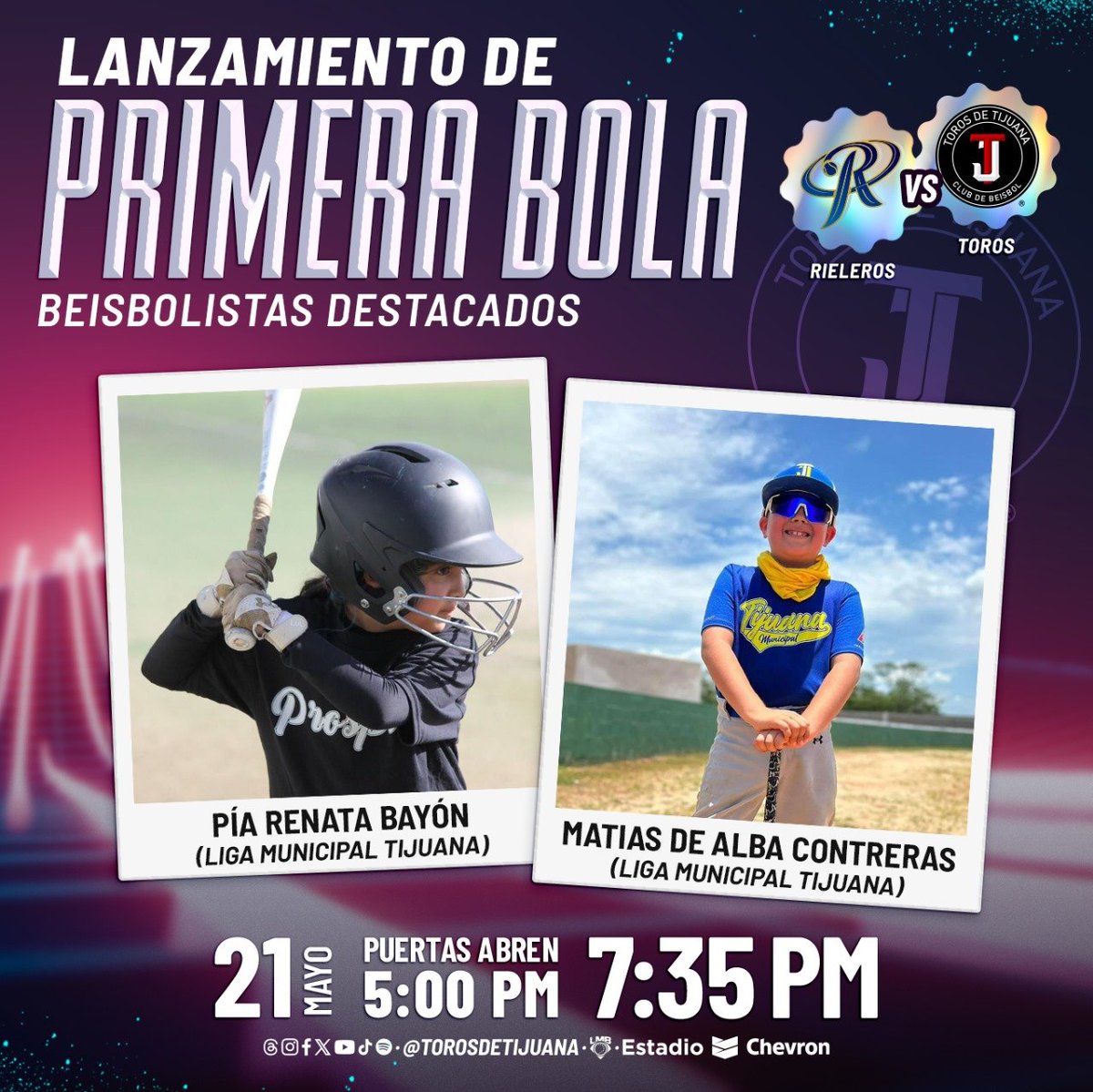 TorosDeTijuana's tweet photo. El futuro del béisbol nos acompañará este día de Ligas Infantiles en el Chevron 🤩 https://t.co/c82754Q9lr