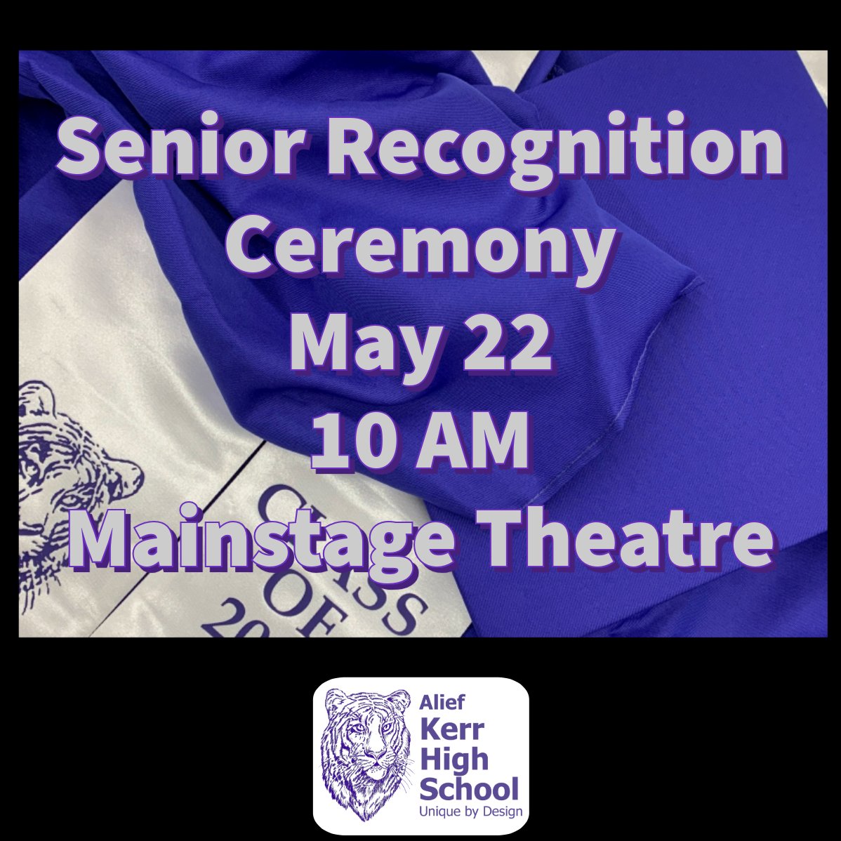 Seniors will practice for graduation tomorrow, May 22, starting at 8 AM. Parents can join them for the Class of 2024 Senior Recognition Ceremony starting at 10 AM in the Mainstage Theatre. #Kerrturns30 #Classof2024 @AliefISD