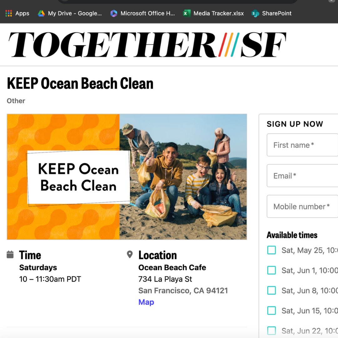 It takes me to a @WeAreTogetherSF event page! TogetherSF is a 501c(3) non-profit. Hmm, so far so good. Next, I fill in my details to sign up.