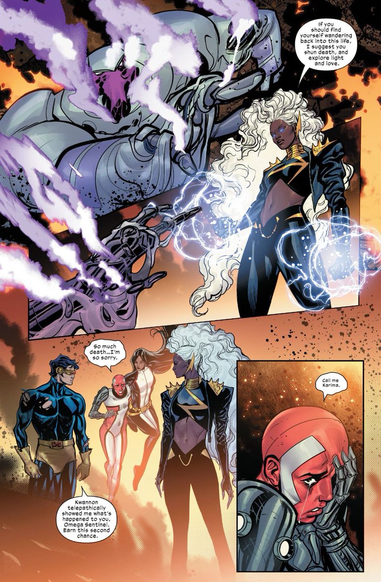 Storm takes down Nimrod with the help of Synch, Magneto, Polaris and Cyclops  

#XSpoilers #XMen