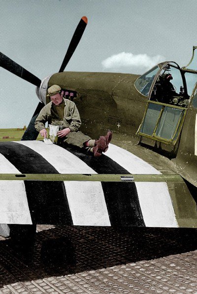MilHistNow's tweet photo. Ground crews painted #InvasionStripes on all Allied warplanes taking part in #DDay. The distinctive black & white pattern helped anti-aircraft gunners to tell friend from foe during the invasion. Here's some you can download and add to your own profile pic to commemorate #DDay80 https://t.co/TSwfE30soE