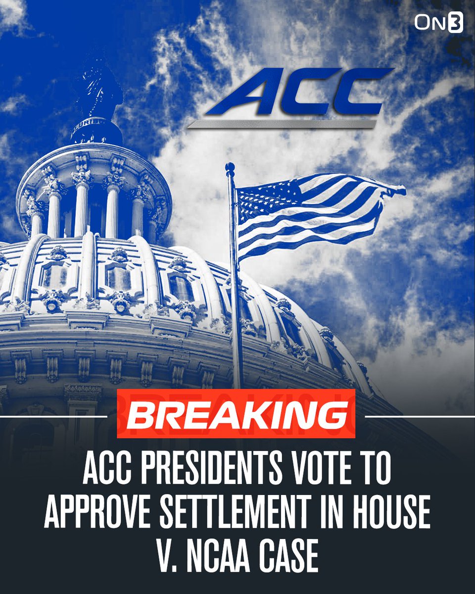 🚨NEWS🚨 ACC leaders approved a settlement in the landmark House v. NCAA case, marking the next step toward green-lighting a revenue-sharing model for college sports. The ACC is the second power league to approve the $2.8 billion settlement. Story: on3.com/os/news/acc-le…