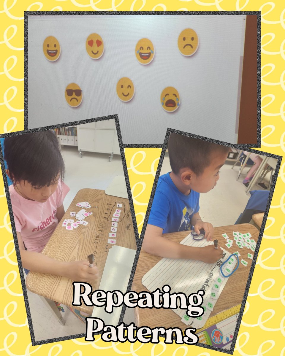 We investigated the world of patterns in math! We examined repeated patterns with 2 attributes changing. Using emojis, we identified the core, # of times it repeated, and letter patterns like ABB. Plus, we introduced a new attribute word: orientation! #MathUp 😂😍🙃😂😍🙃