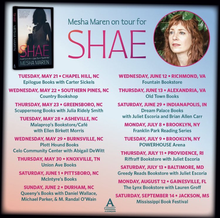 Huge pub day congrats to @MeshaMaren on her new novel Shae! We can’t wait to welcome her back to the @FranklinParkBK Reading Series on July 8!