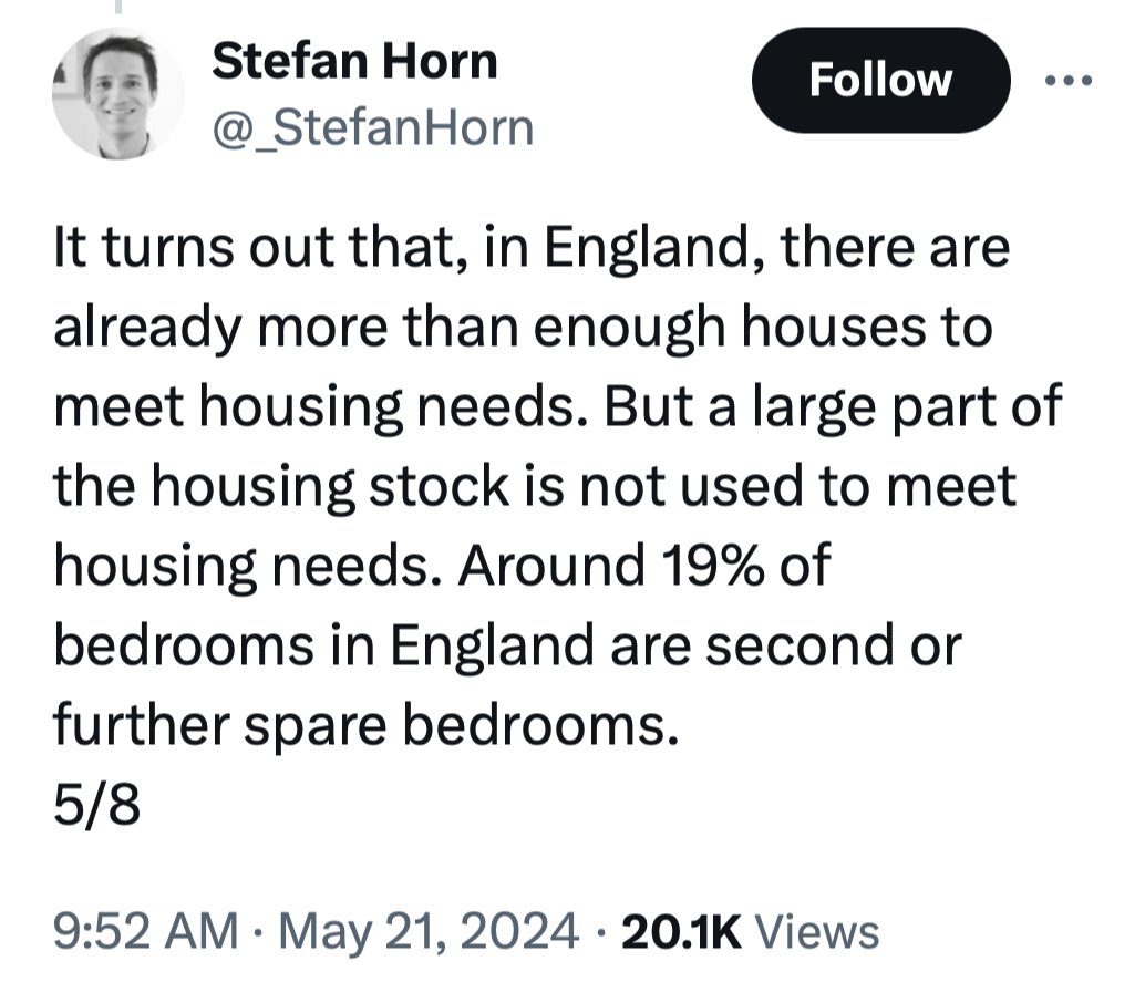 New degrowther idea just dropped in the UK: Instead of making it legal to build more housing, they're just gonna... checks notes... reallocate the spare bedrooms in 'under-occupied' houses.