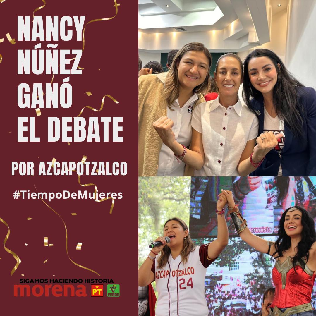 Felicito a @NancyNunezmx futura alcaldesa de #Azcapotzalco por su triunfo en el #DebateChilango el día de hoy. Estoy segura que la transformación llegará a Azcapo y ganaremos 6 de 6. #Vota2Junio