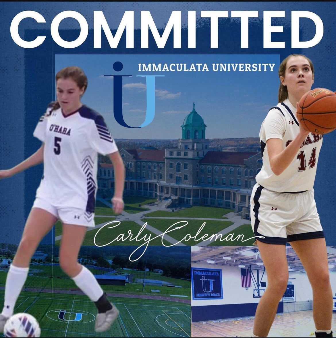 Per her Instagram, @OHara_Lions senior @Carly__Coleman has commited to Immaculata for soccer and basketball As a first year striker, she scored 21 goals as a first team All-PCL pick in soccer, then helped @OHaraGirlsBball win the PIAA 6A title in basketball @hooplove215