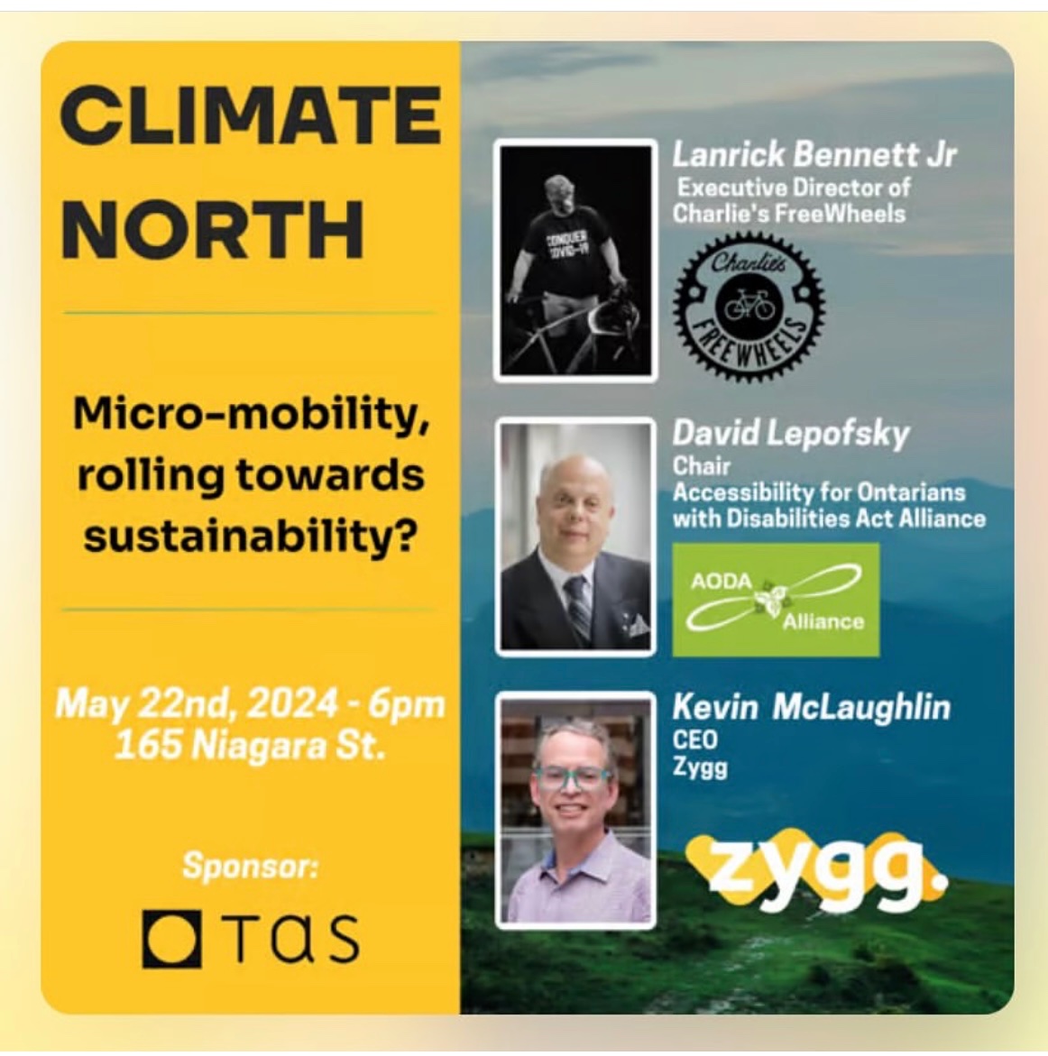 Climate North: Bicycles, e-bikes, Electric Scooters, Rolling towards Sustainability

Wed May 22
6pm - 9pm
165 Niagara St, Toronto

Tickets: ClimateNorth.com

@LanrickBennett #charliesfreewheels #climatenorth @tas_impact