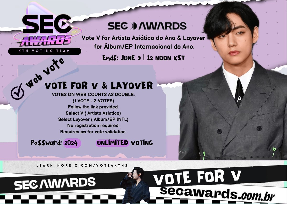 SEC AWARDS x FANCAST CHALLENGE‼️ Complete 1000 SS of voting proof and KTH VOTING TEAM will drop 50K💛 for Trend of the Year : Kpop Solo |May for Day 11 (May 22). 🗳️ NOW| UNLIMITED VOTING ♡Asian Artist zrr.kr/BTGq ♡Album Intl zrr.kr/5H9EC 🔚 10:00PM