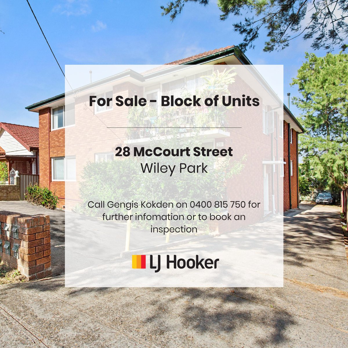 For Sale - Fantastic opportunity to purchase a full brick block of 6 x 2 bedroom units in Wiley Park
Call Gengis Kokden on 0400 815 750 to inspect
LJ Hooker Hurstville

#LJHooker #LJH #YKWYK  #Hurstville #LouieJovcevski #YuenChingMok #GengisKokden #forsale #wileypark