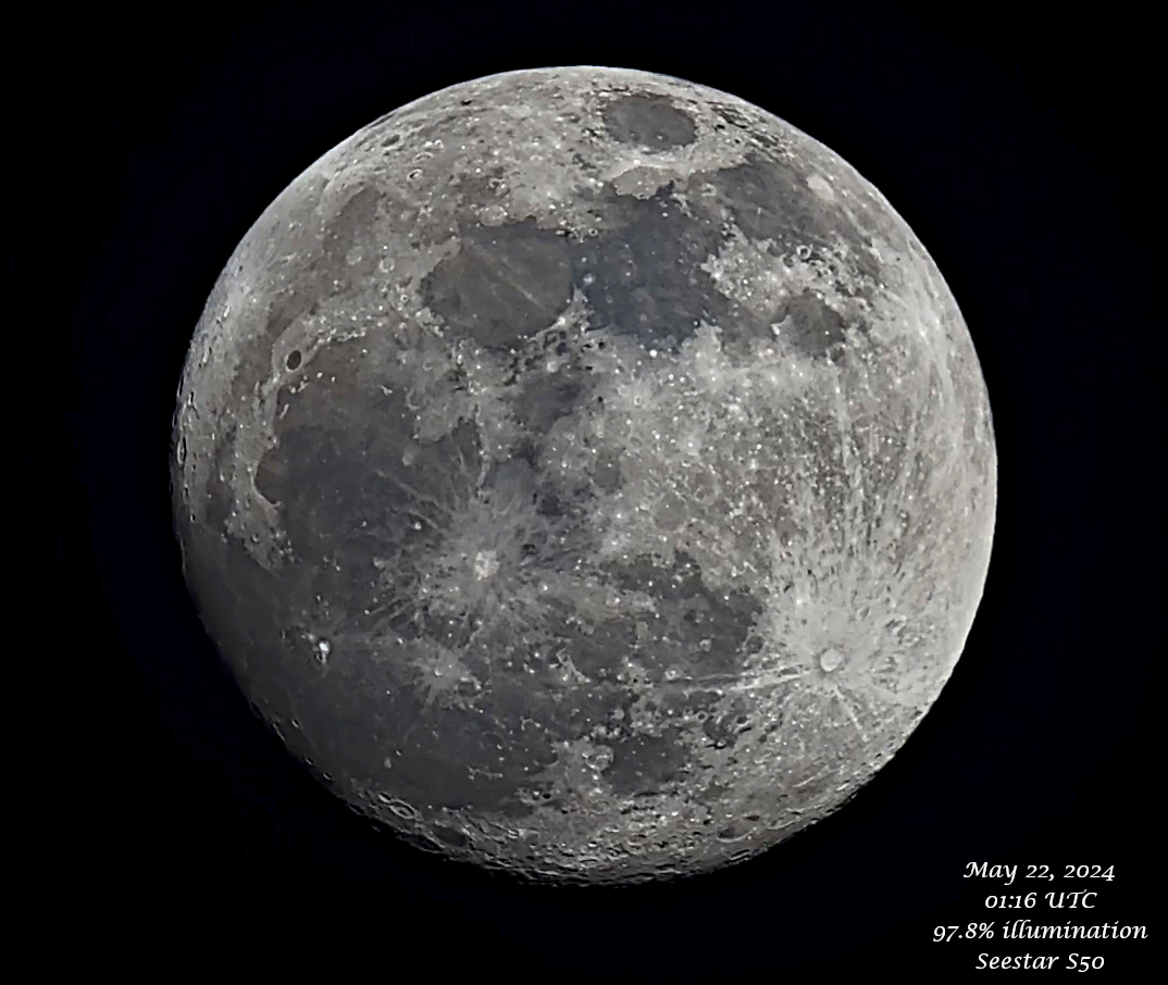 Tonight's 97.8% moon taken with @Seestar_astro #Astrophotography #MoonHour #ZWO