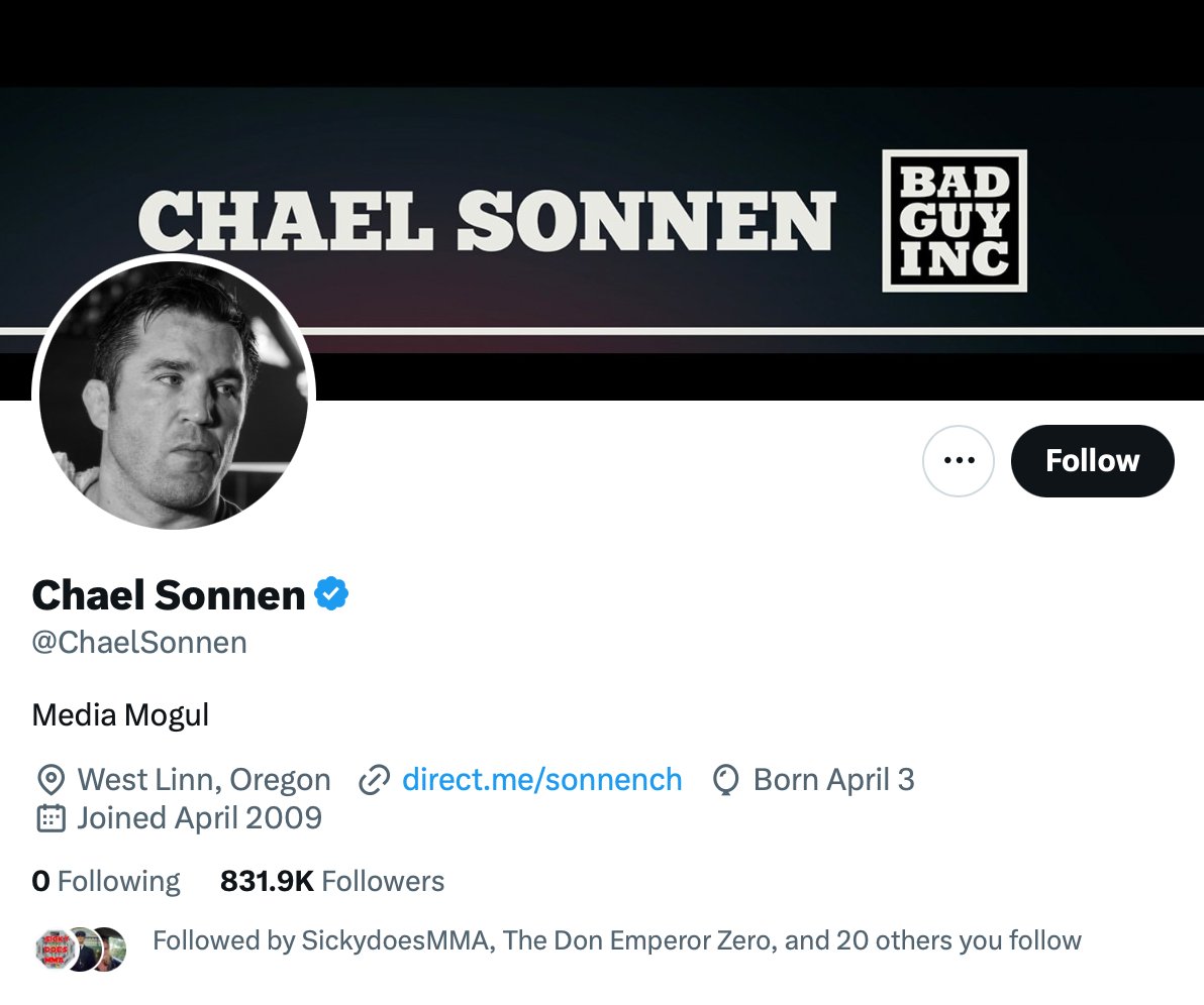 Anyone else surprised @ChaelSonnen follows no one? #mma #ufc