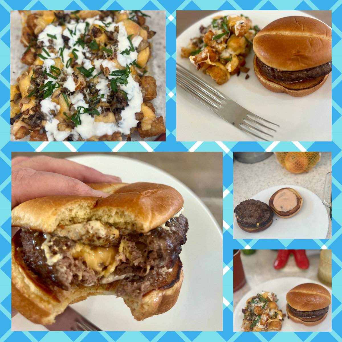 #May21FamilyFoodNight Fun with Fast Food! Juicy Lucy Burgers with loaded tots. It was gooood! #ThatFork #ThatDorkFork