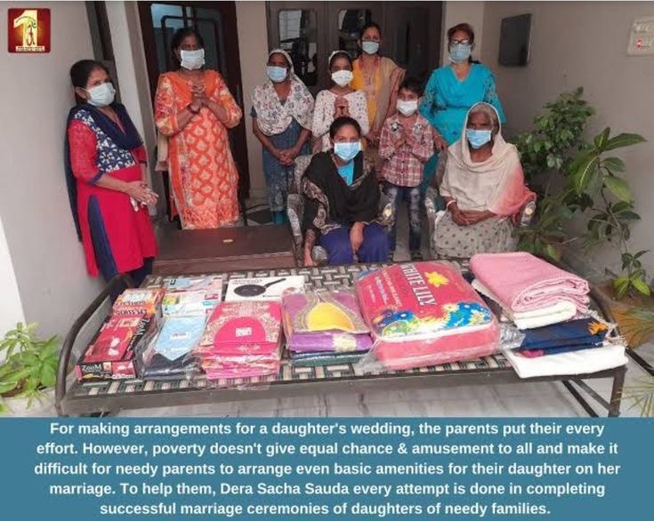 To lesser the burden of parents suffering from financial crisis in arranging the marriage of their daughter.Dera Sacha Sauda volunteers help under the initiative 'Blessings'by providing necessary household nd also help in arrangments with the inspiration of Ram Rahim #Aashirwad