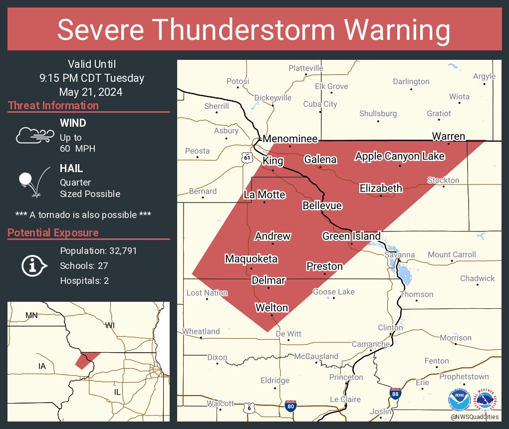 Severe Thunderstorm Warning including Maquoketa IA, Galena IL and Bellevue IA until 9:15 PM CDT