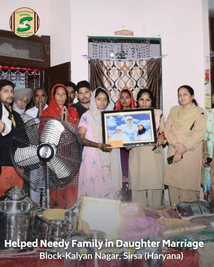 Financially weak families have started considering girls as a burden. followers of DSS help them in getting their daughter married under #Aashirwad campaign inspiration by Guru Saint Ram Rahim Ji and provide them all necessary goods with marriage arrangements and give Blessings.