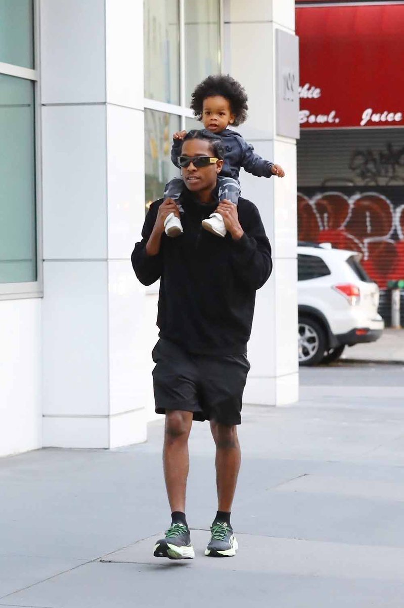 A$AP Rocky was spotted  with his son RZA as they took a walk through Tribeca. Credit: BlayzenPhotos / BACKGRID