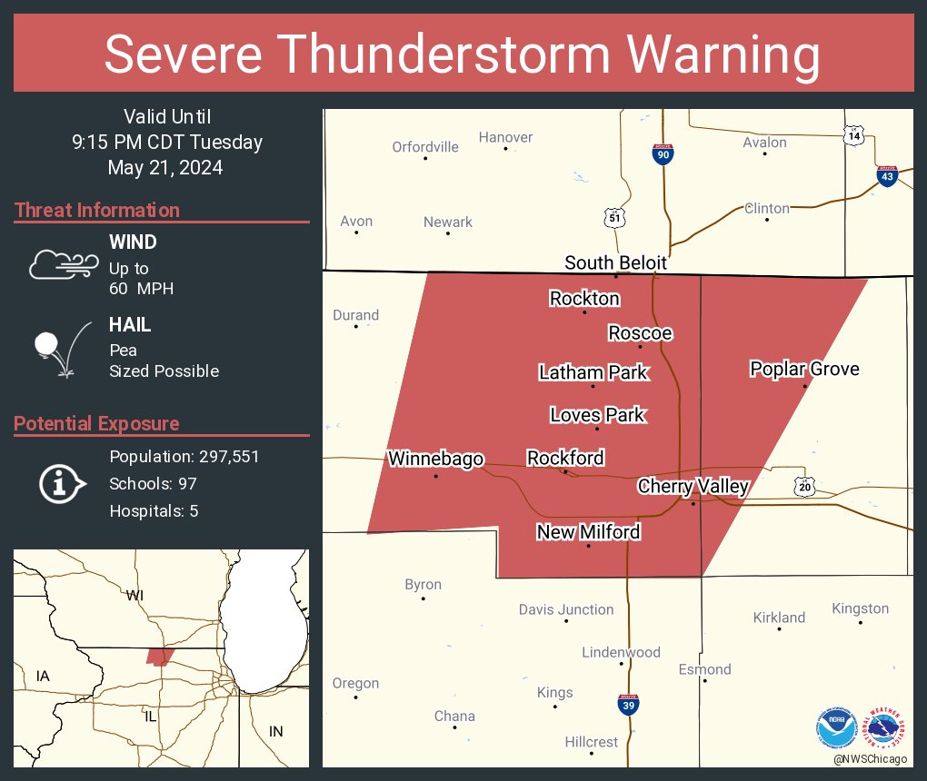 Severe Thunderstorm Warning including Rockford IL, Loves Park IL and Machesney Park IL until 9:15 PM CDT
