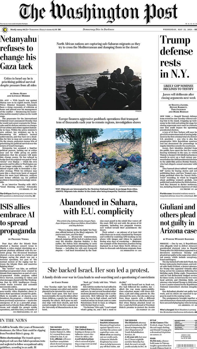 🇺🇸 Abandoned In Sahara, With E.U. Complicity ▫With Europe's Support, North African nations push migrants to the desert ▫@Anthony_Faiola @imogen_piper @joyceslee @maybulman & Klaas van Dijken ▫is.gd/HgE5tt 👈 #frontpagestoday #USA @washingtonpost 🇺🇸