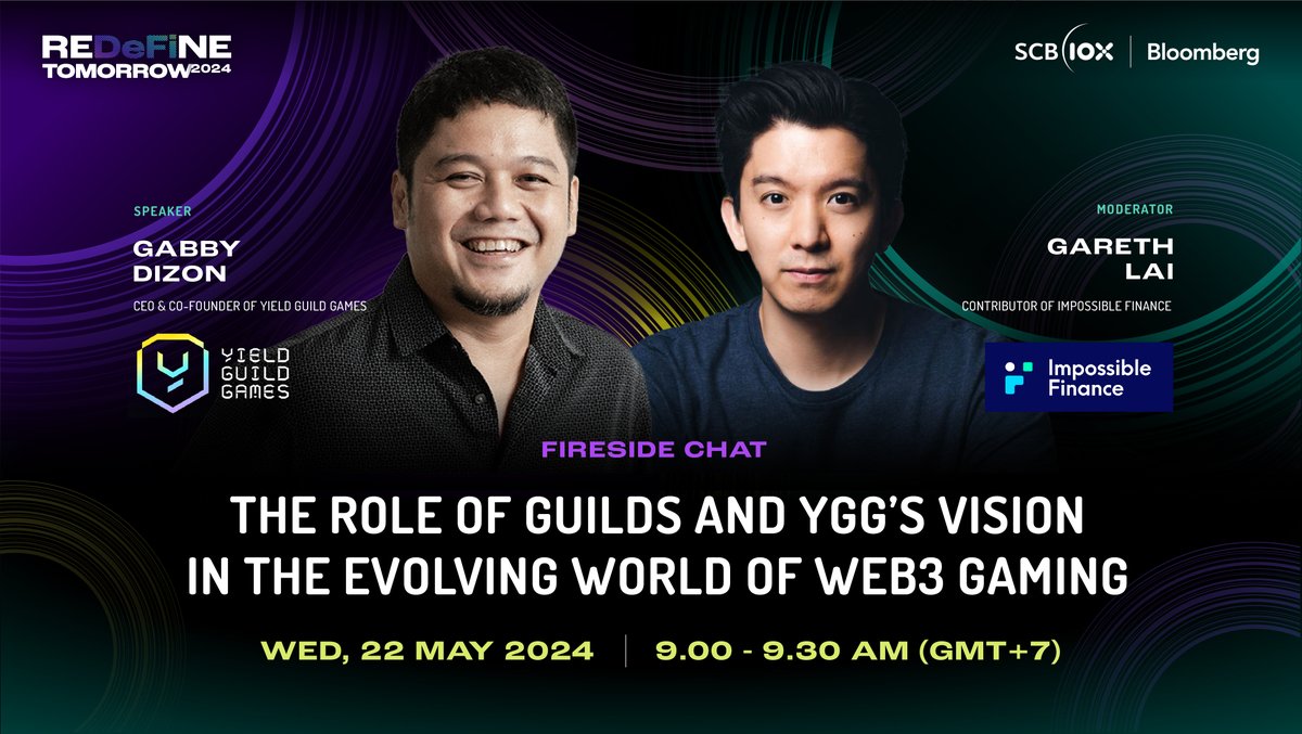 SCB10X_OFFICIAL's tweet photo. Coming right up at #REDeFiNETOMORROW2024
Free Ticket: https://t.co/Zhl32jet0s
Fireside Chat: The Role of Guilds and YGGโs Vision in the Evolving World of Web3 Gaming
@gabusch of @YieldGuild
@0xGareth of @impossible_ https://t.co/heAJDkY1f5