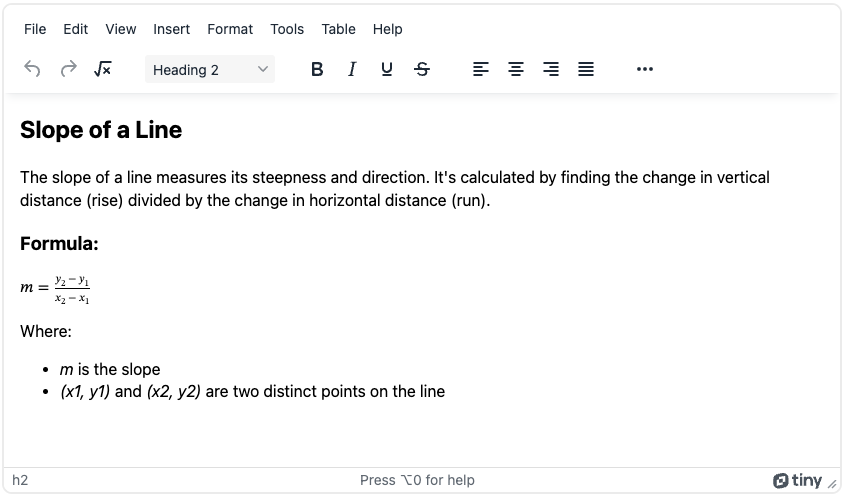 joinTiny's tweet photo. 🧮 Introducing #MathEquations in TinyMCE 7.1! Say goodbye to clunky formula images and hello to sleek, professional equations. Easily create and insert math formulas using #LaTex notation. https://t.co/J58BYqC1Po
#TinyMCE #wysiwyg #richtexteditor https://t.co/nVKmL7j1mq