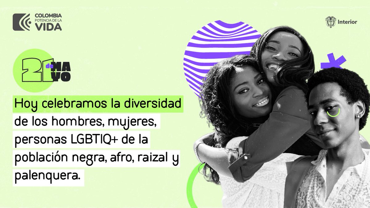 En el #DíaDeLaAfrocolombianidad celebramos la diversidad: hombres, mujeres y personas #LGBTQ+ de la población negra, afro, raizal y palenquera. También los cimarrones y sus palenques, quienes son un legado de resistencia y cultura. #ColombiaAfroYDiversa #CambioConJusticiaRacial