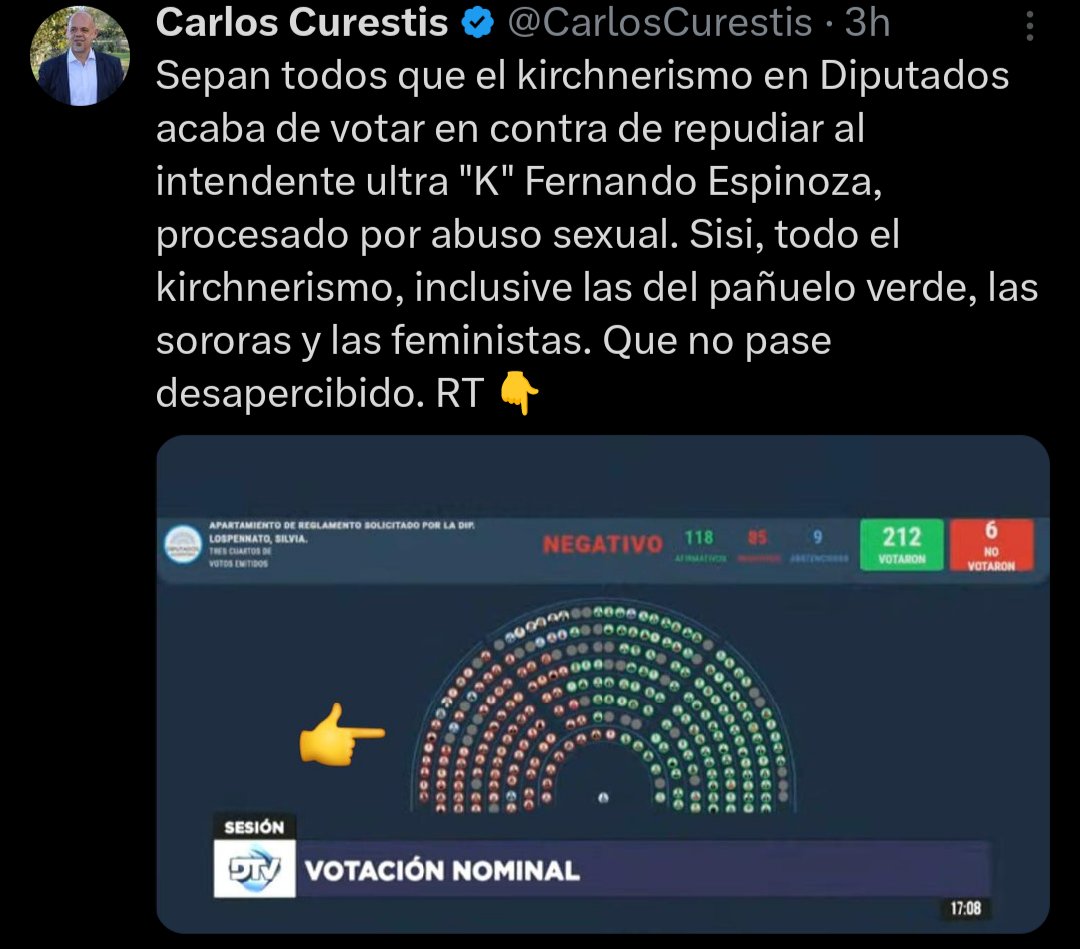 Kirchneristas y la izquierda trotskista apoyan a Espinoza. Tanto usaban el pañuelito verde y hablaban de 'patriarcado' para terminar defiendo a un 🎻. Ese pañuelo verde deberían usarlo para soplarse los mocos.