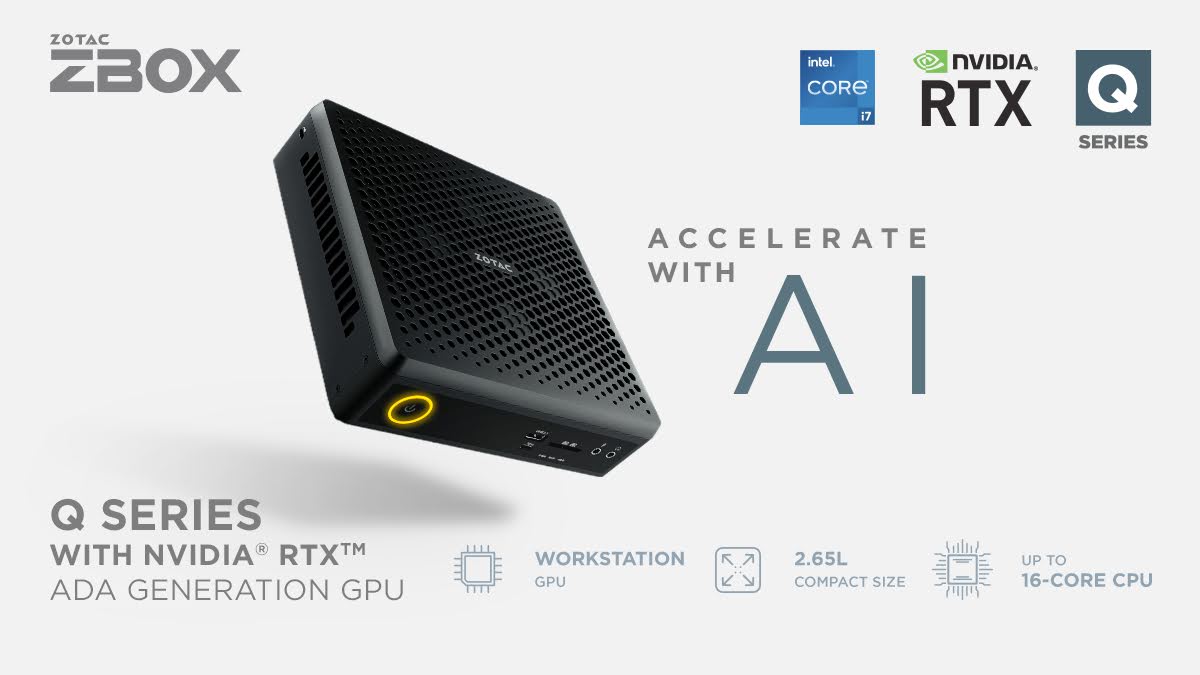 ZOTAC_JAPAN's tweet image. NVIDIA RTX Ada GPU は、プロフェッショナル向けの最新の ZBOX Q シリーズ ミニ PC に採用されています。

詳細はこちら - bit.ly/3ZlLVQB

#ZOTAC #ZBOX #Qseries #AI #RTX #Ada