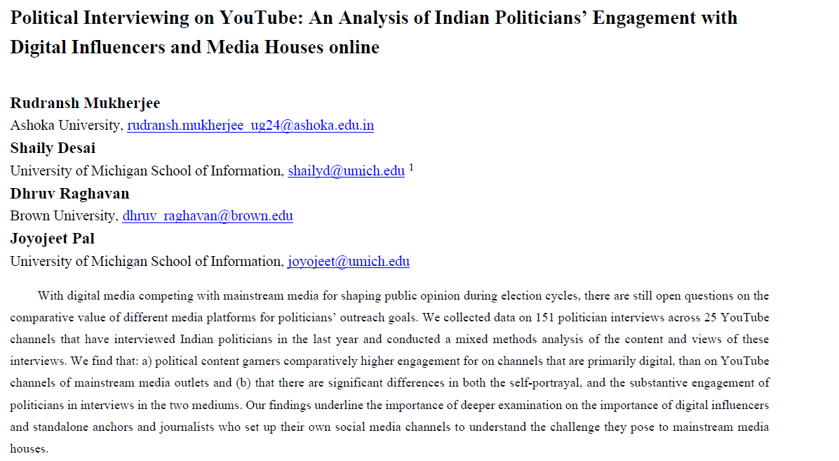 There are changes coming to the news media ecology in India. Mainstream media with camera crews & newsrooms is being eaten up by @YouTube based political content operating with selfie sticks, and often political patronage. 🧵 on our work on political interviewing on @YouTube