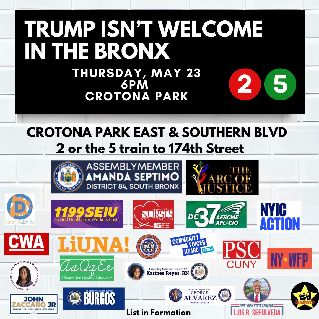 We’ve added more partners for Thursday’s rally! Join us as we show Trump what The Bronx is really about!