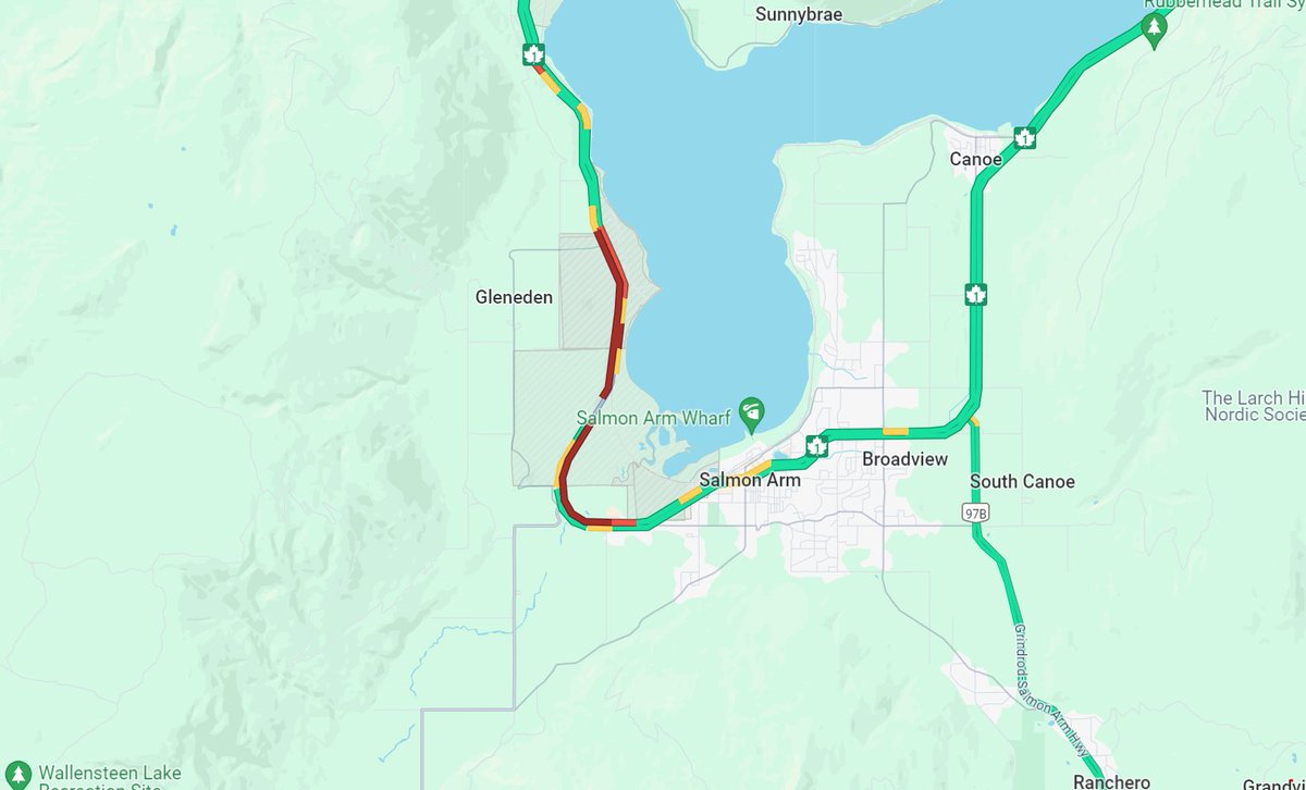 ⛔CLOSED - #BCHwy1 is closed in both directions west of #SalmonArm due to a vehicle incident. Crews are on scene and an assessment is in progress.

An alternate route is available via #BCHwy97 & #BCHwy97A. Watch for traffic control. #Kamloops